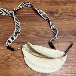 Cream Crossbody Bag with Checkered Strap